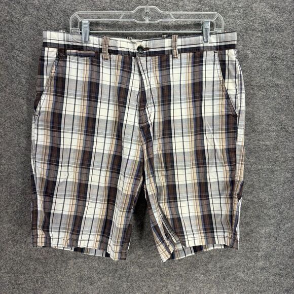 Weatherproof Shorts Men 34 Black Plaid Mid Rise Chino Pockets Cotton Regular - Picture 1 of 8